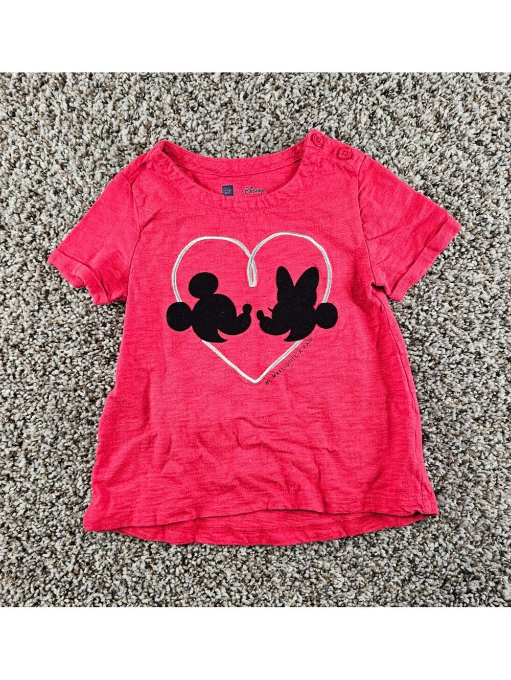 Disney Baby Gap Girls Sz 4T Short Sleeve T Shirt Mickey Minnie Heart Embroidered